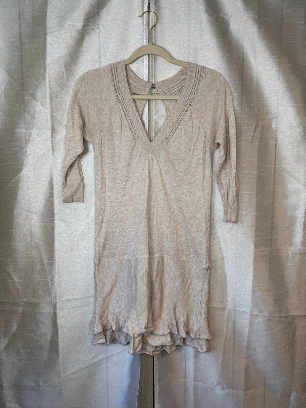 Free People Neutral Beige Open-Knit V-Neck Sweater - Picture 7 of 13